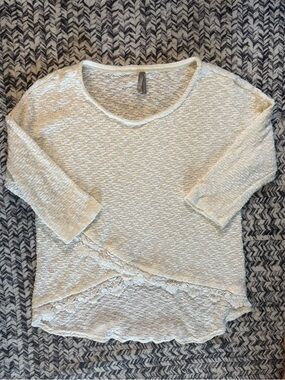 Women’s Medium Vanity Cream Lace-Trim Knit Tunic Top Boho Spring Cottagecore